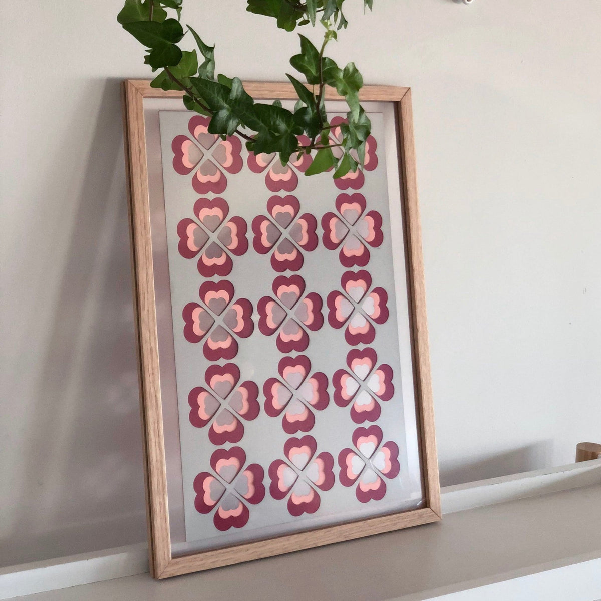 Floating Hearts & Flowers in Wooden Frame - ShapeMixer