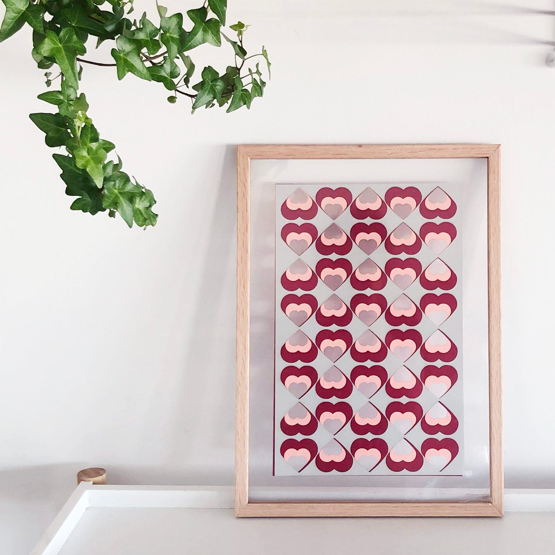 Floating Hearts in Wooden Frame - ShapeMixer