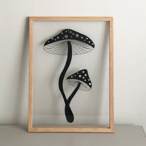 Floating Mushrooms in Wooden Frame - ShapeMixer